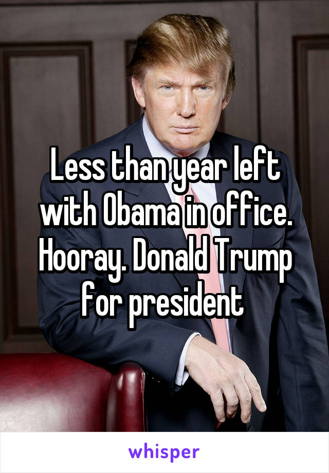 Less than year left with Obama in office. Hooray. Donald Trump for president 