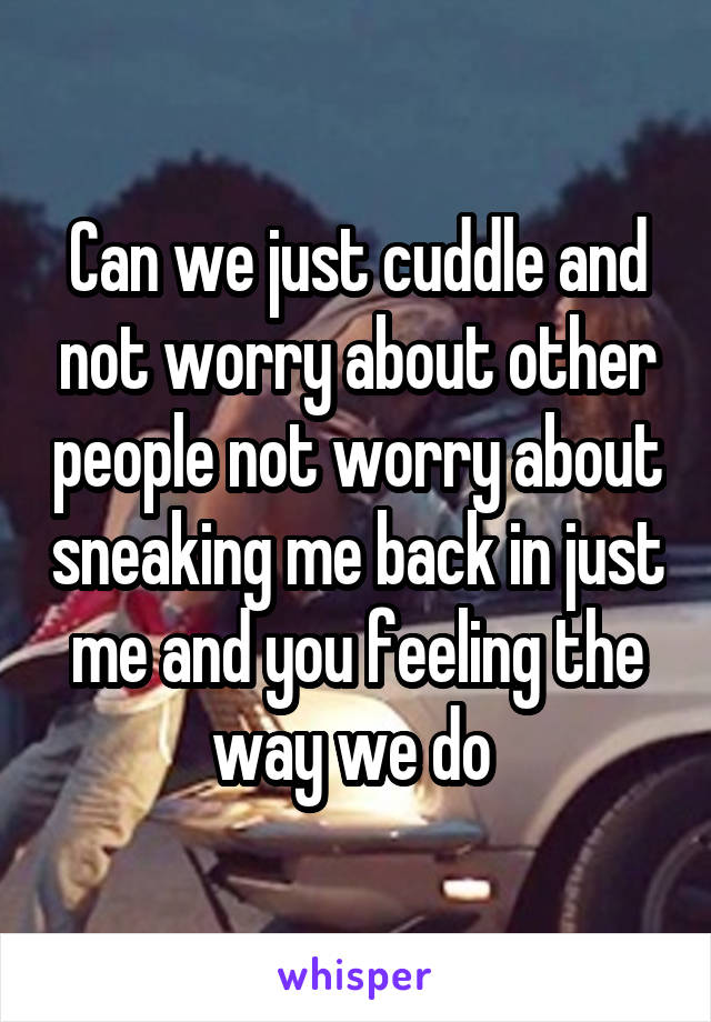 Can we just cuddle and not worry about other people not worry about sneaking me back in just me and you feeling the way we do 