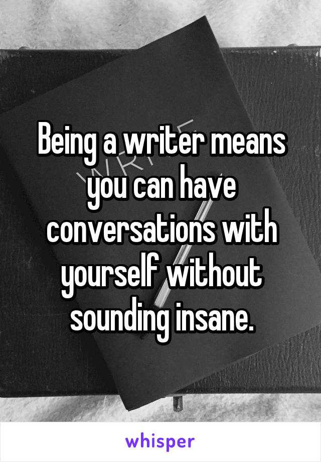 Being a writer means you can have conversations with yourself without sounding insane.