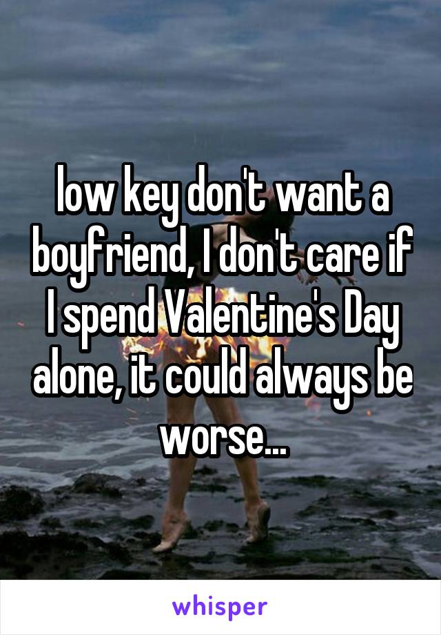 low key don't want a boyfriend, I don't care if I spend Valentine's Day alone, it could always be worse...