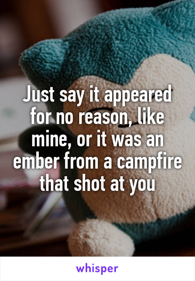 Just say it appeared for no reason, like mine, or it was an ember from a campfire that shot at you