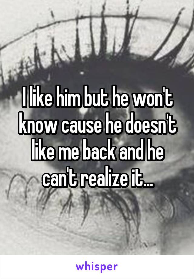 I like him but he won't know cause he doesn't like me back and he can't realize it...