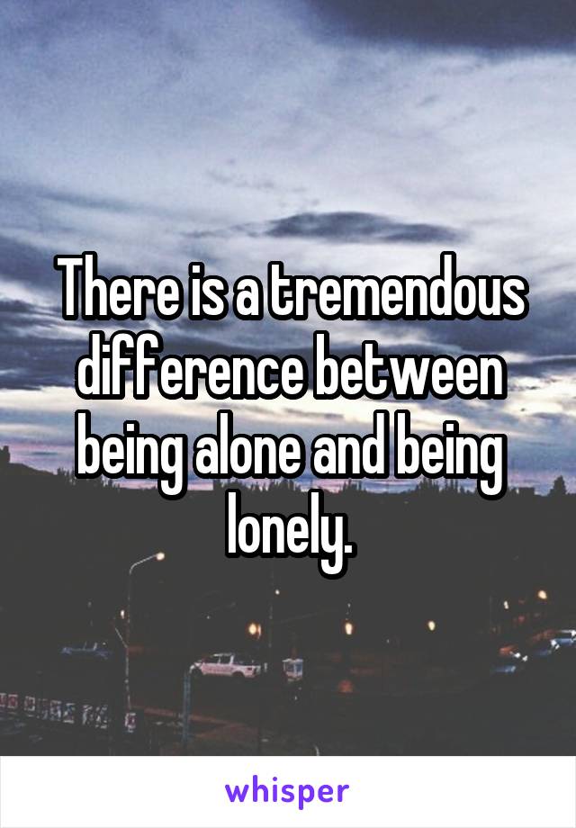 There is a tremendous difference between being alone and being lonely.