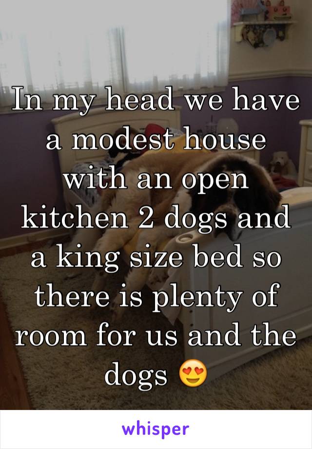 In my head we have a modest house with an open kitchen 2 dogs and a king size bed so there is plenty of room for us and the dogs 😍