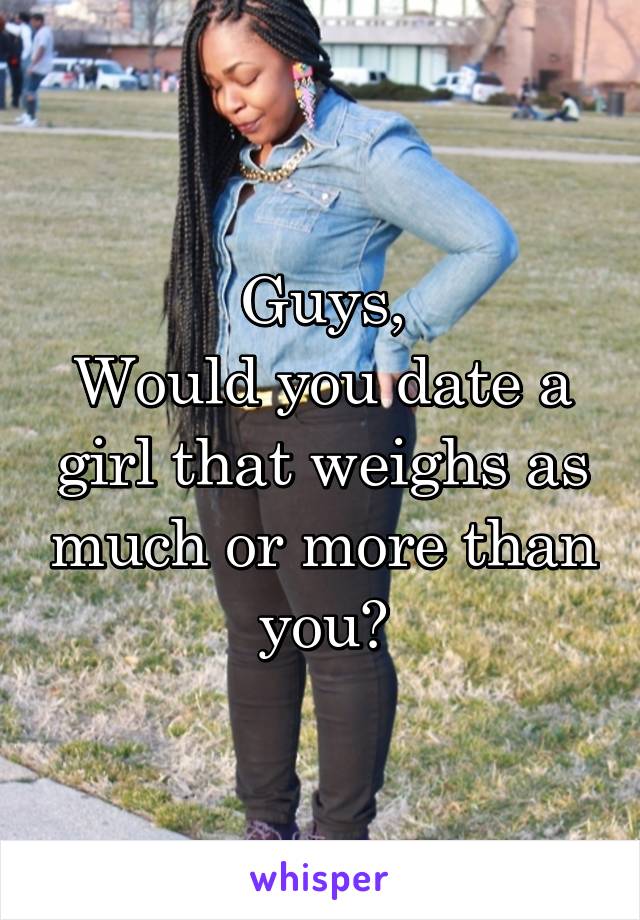 Guys,
Would you date a girl that weighs as much or more than you?