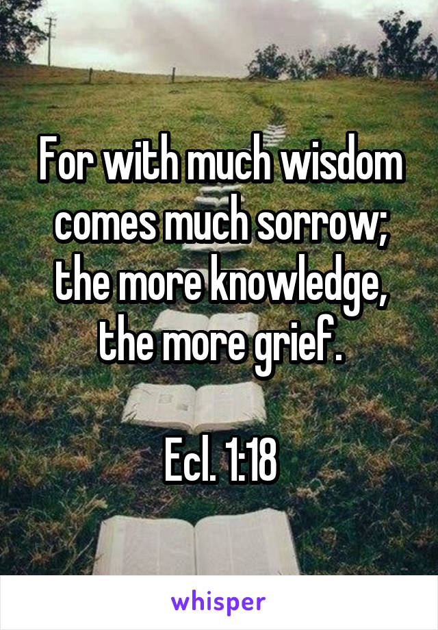 For with much wisdom comes much sorrow;
the more knowledge, the more grief.

Ecl. 1:18