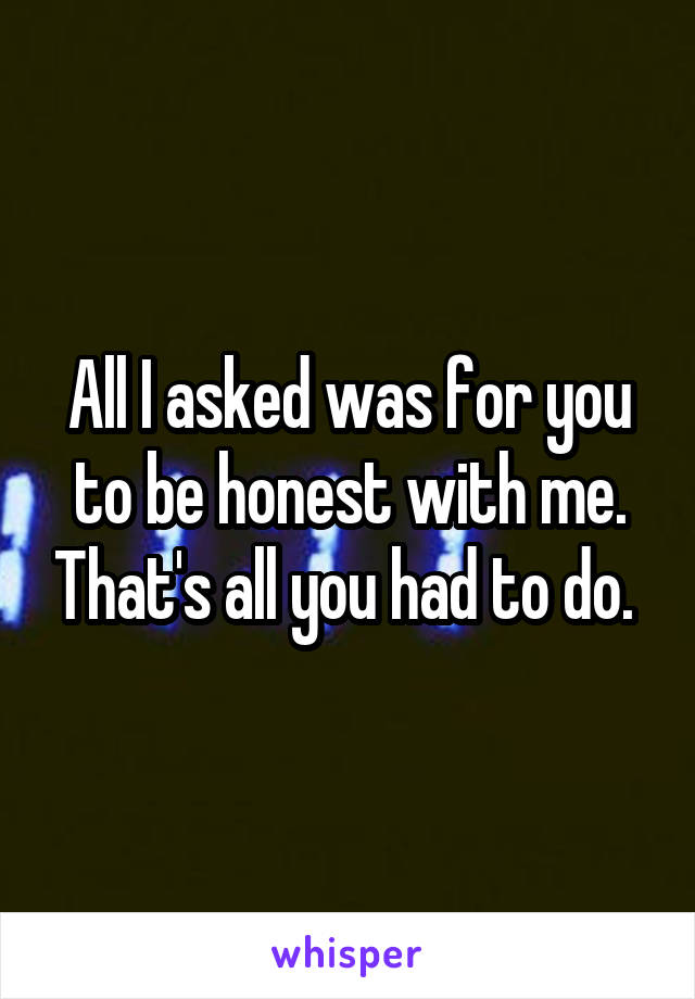 All I asked was for you to be honest with me. That's all you had to do. 