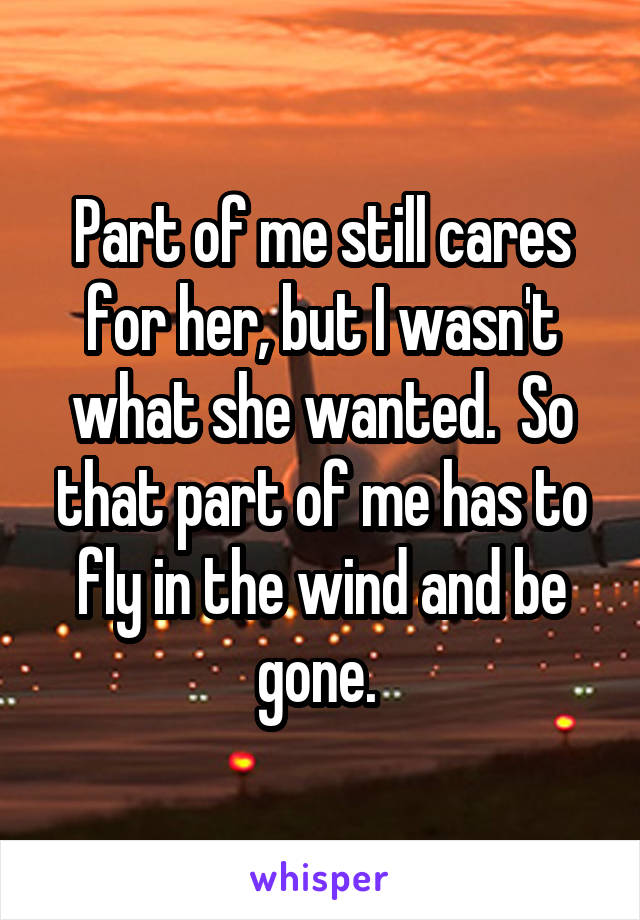 Part of me still cares for her, but I wasn't what she wanted.  So that part of me has to fly in the wind and be gone. 