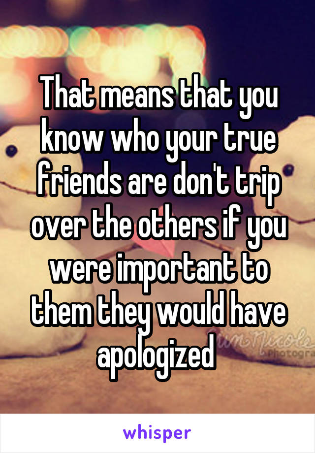 That means that you know who your true friends are don't trip over the others if you were important to them they would have apologized 