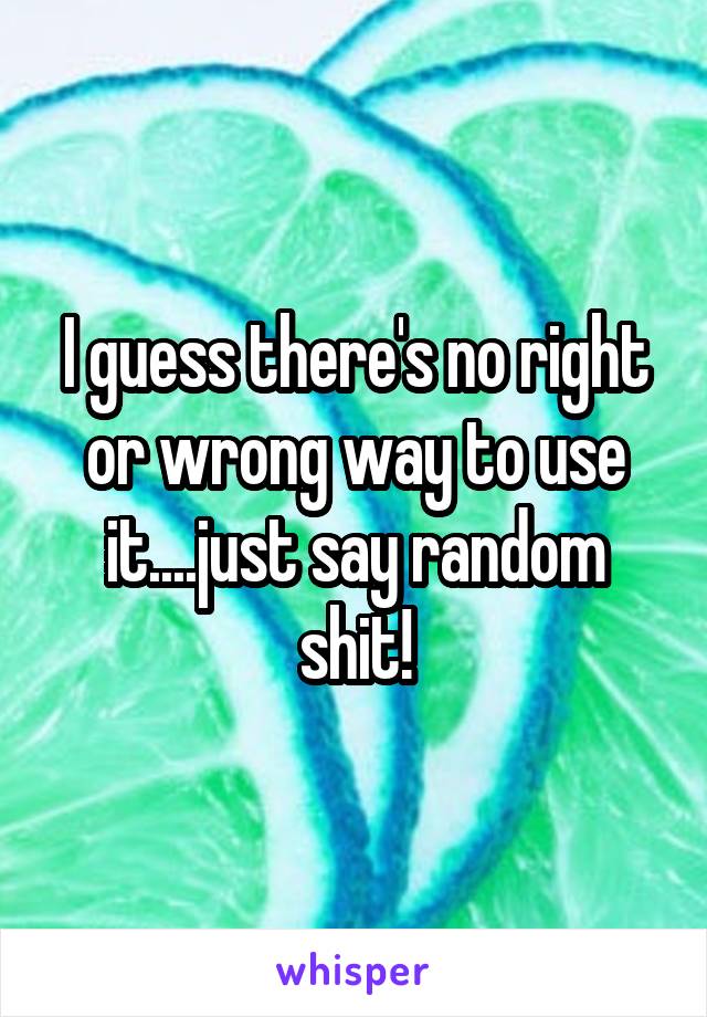 I guess there's no right or wrong way to use it....just say random shit!