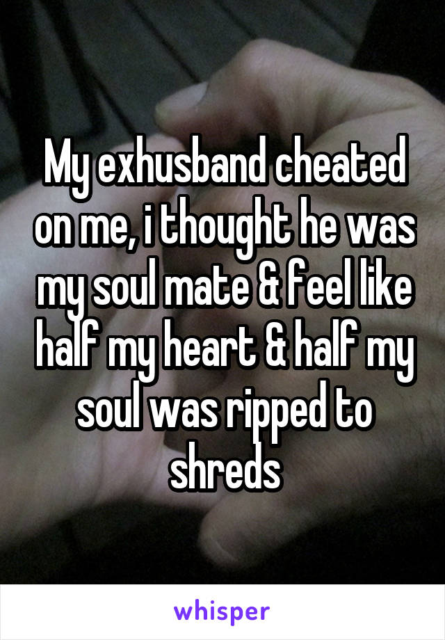 My exhusband cheated on me, i thought he was my soul mate & feel like half my heart & half my soul was ripped to shreds