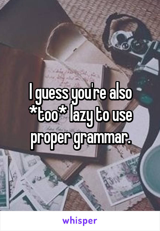 I guess you're also *too* lazy to use proper grammar.
