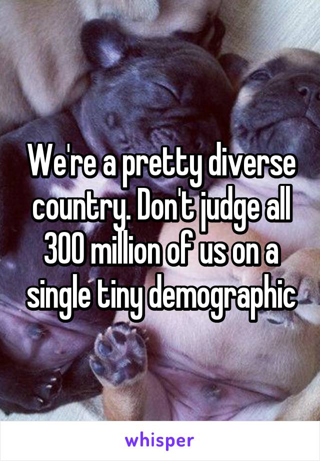 We're a pretty diverse country. Don't judge all 300 million of us on a single tiny demographic