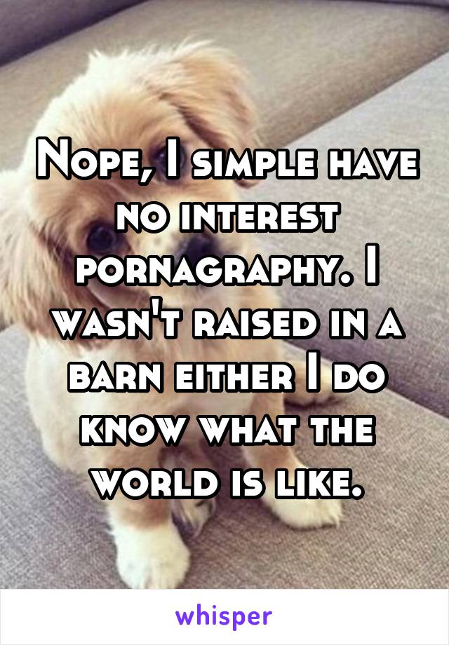 Nope, I simple have no interest pornagraphy. I wasn't raised in a barn either I do know what the world is like.