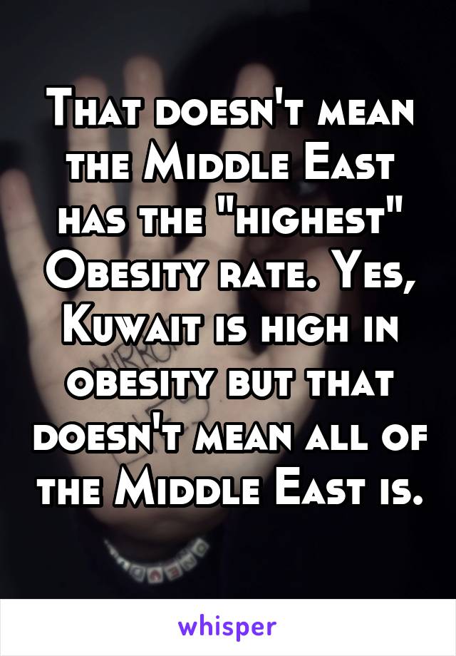 That doesn't mean the Middle East has the "highest" Obesity rate. Yes, Kuwait is high in obesity but that doesn't mean all of the Middle East is. 