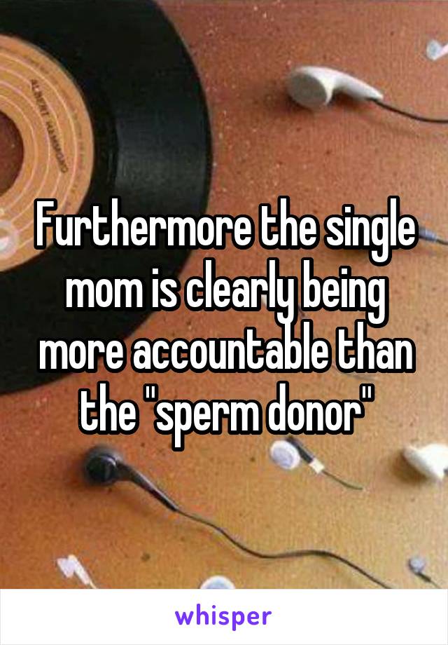 Furthermore the single mom is clearly being more accountable than the "sperm donor"