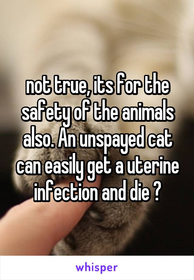 not true, its for the safety of the animals also. An unspayed cat can easily get a uterine infection and die 😪