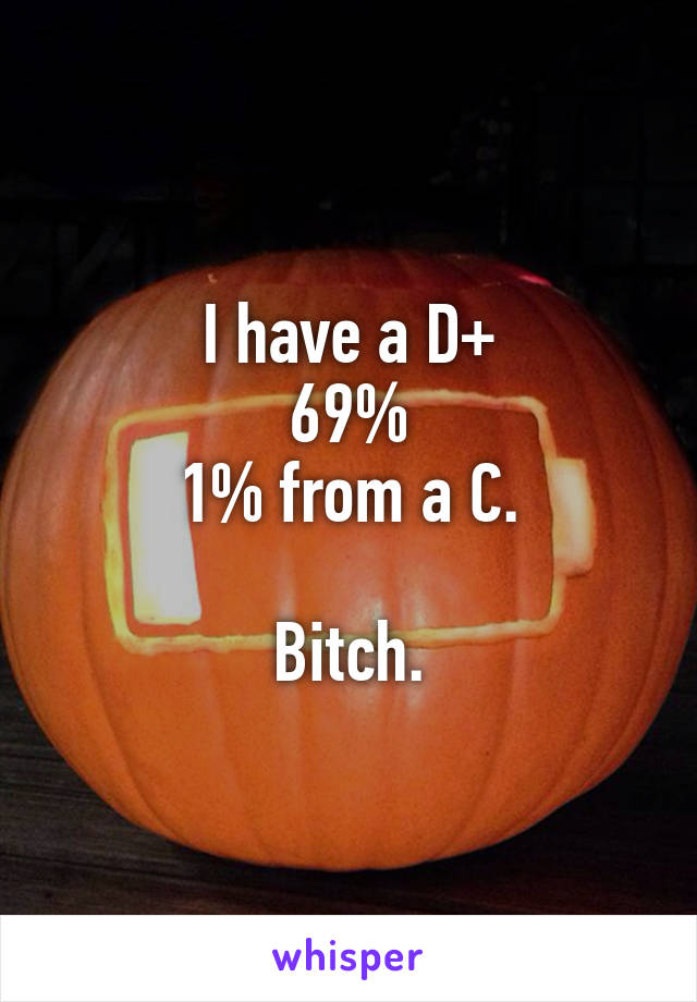 I have a D+
69%
1% from a C.

Bitch.