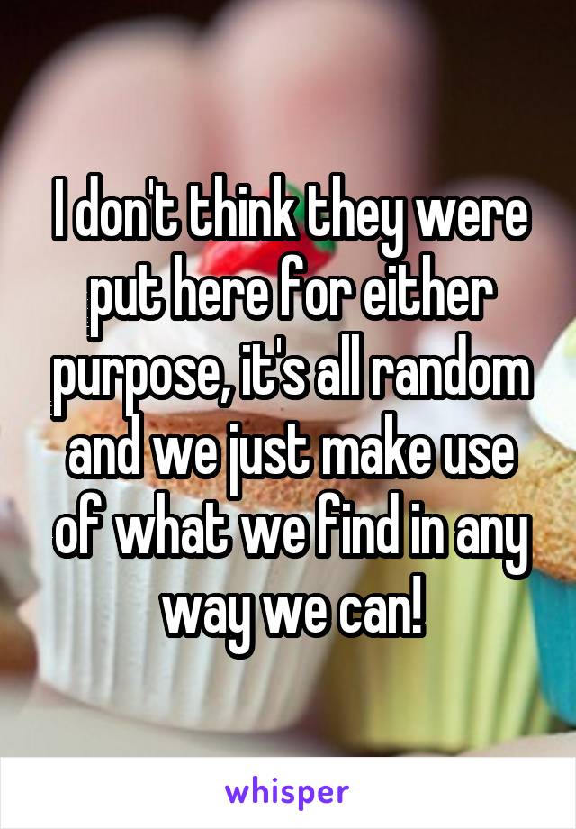 I don't think they were put here for either purpose, it's all random and we just make use of what we find in any way we can!
