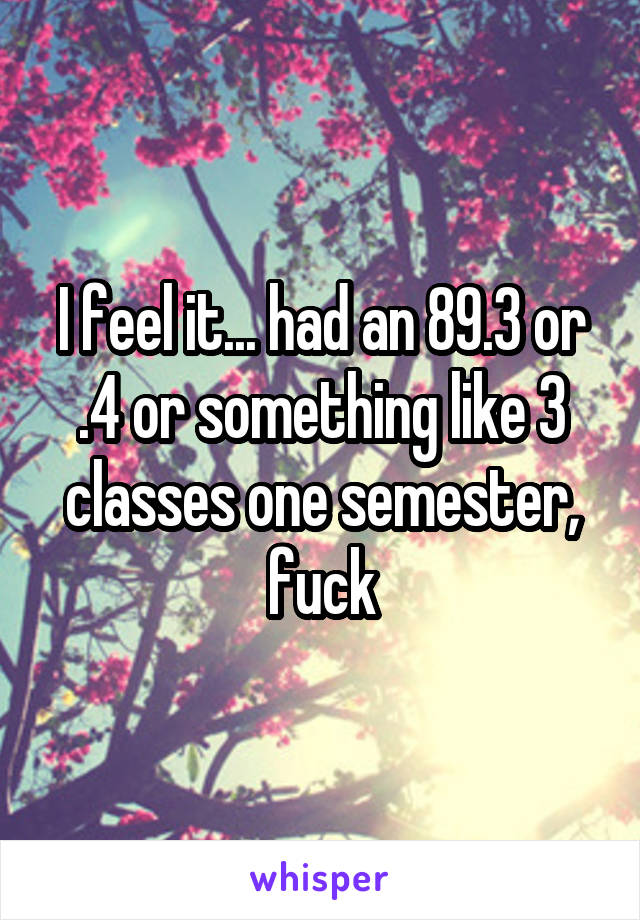 I feel it... had an 89.3 or .4 or something like 3 classes one semester, fuck