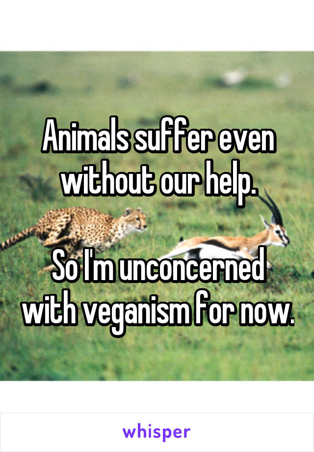 Animals suffer even without our help.

So I'm unconcerned with veganism for now.