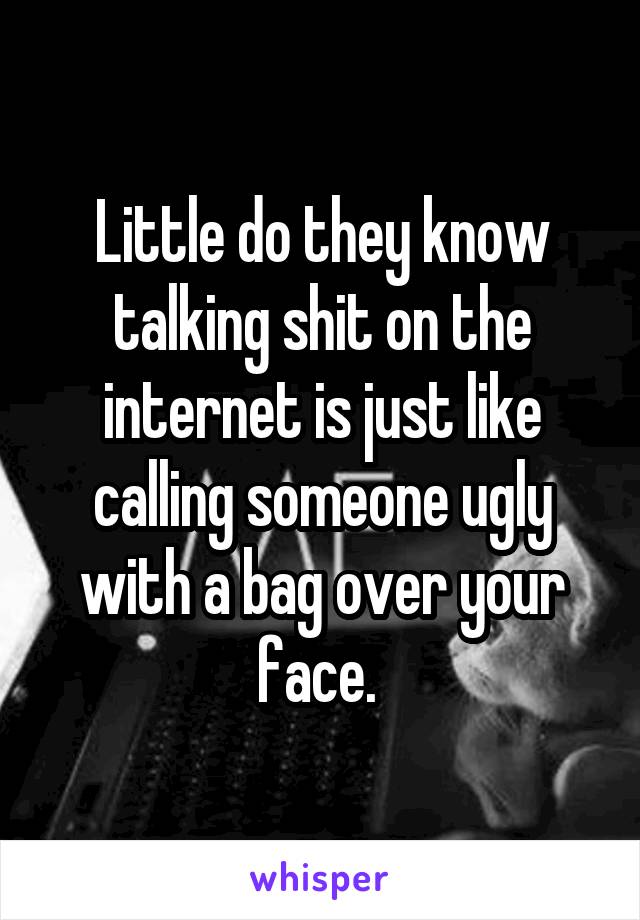 Little do they know talking shit on the internet is just like calling someone ugly with a bag over your face. 