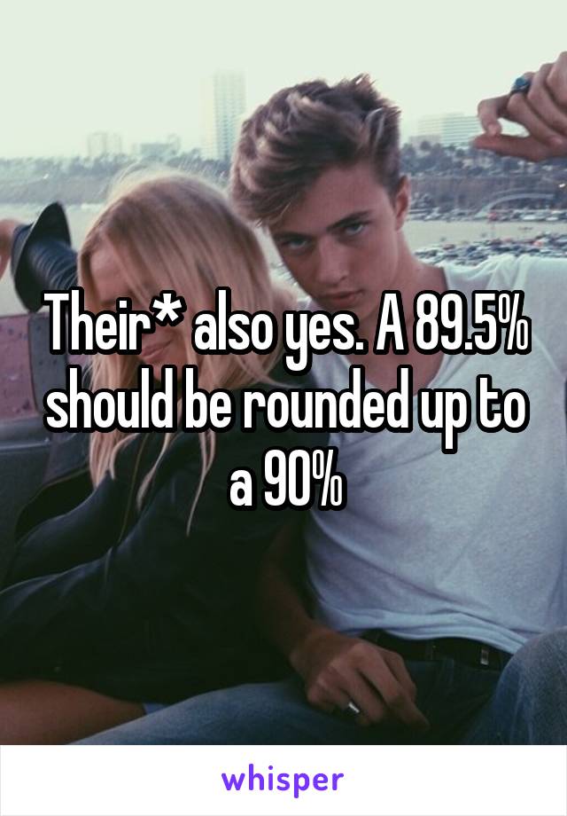 Their* also yes. A 89.5% should be rounded up to a 90%