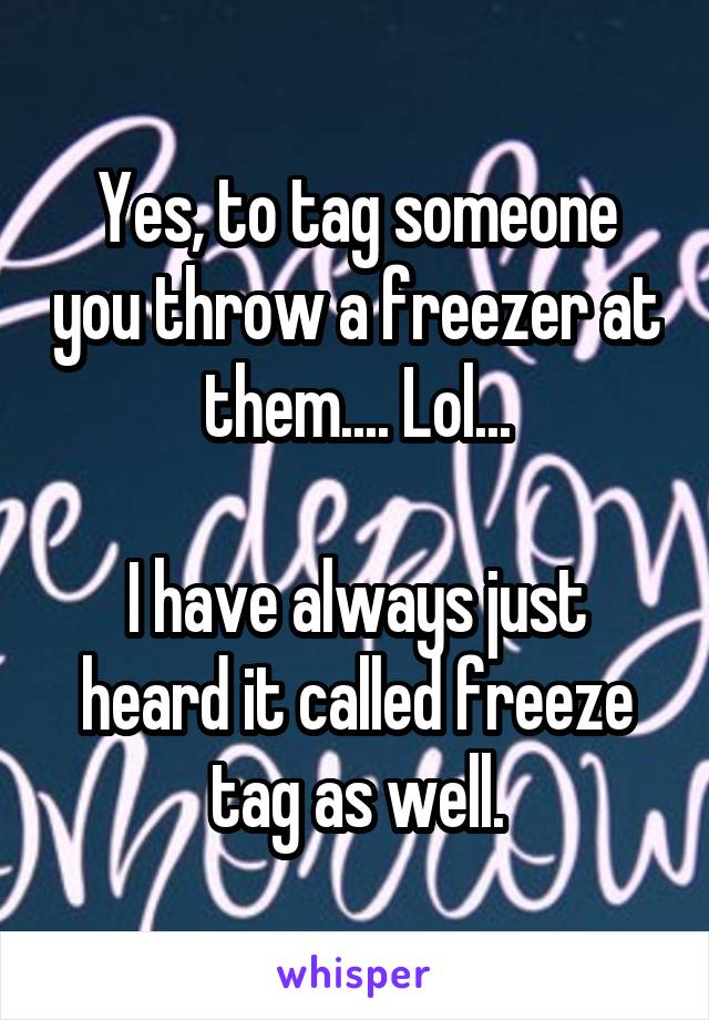 Yes, to tag someone you throw a freezer at them.... Lol...

I have always just heard it called freeze tag as well.