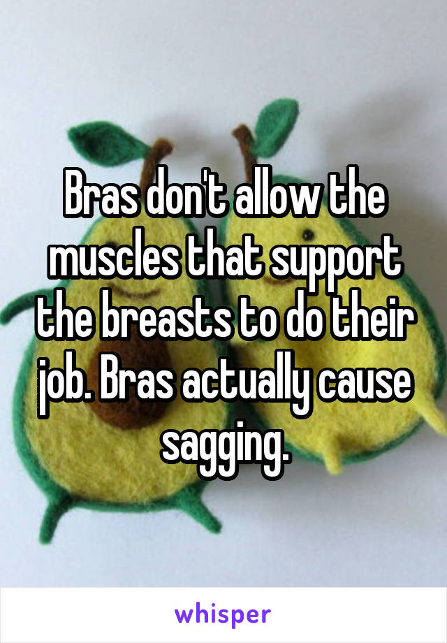 Bras don't allow the muscles that support the breasts to do their job. Bras actually cause sagging.