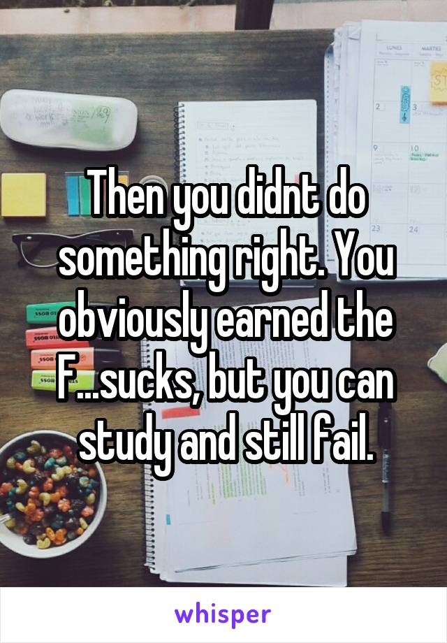 Then you didnt do something right. You obviously earned the F...sucks, but you can study and still fail.