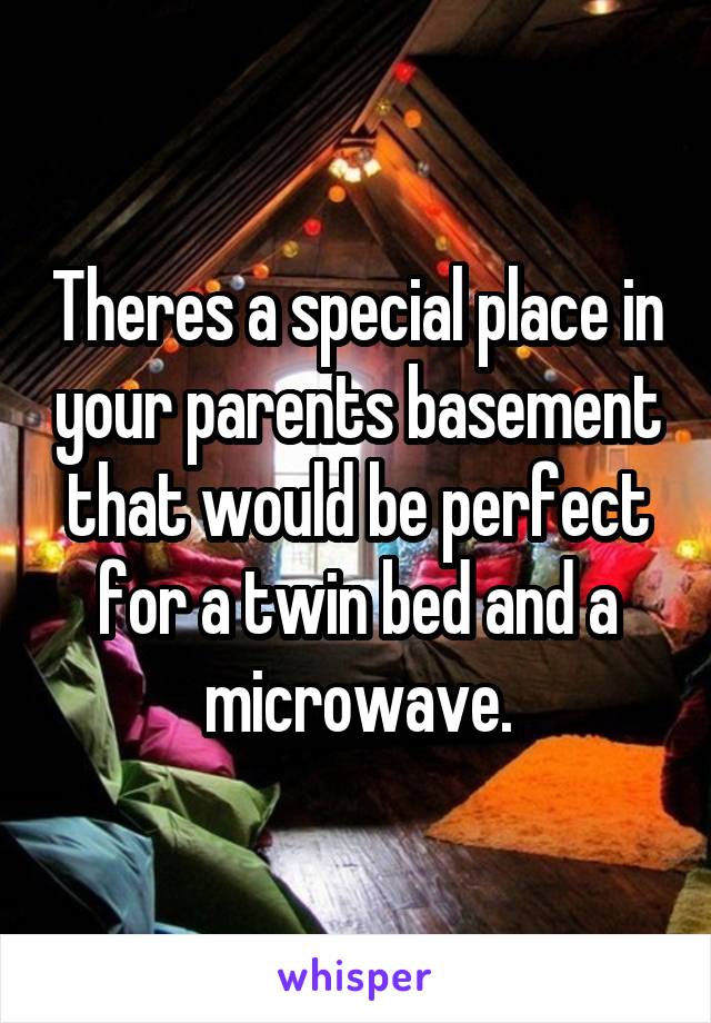 Theres a special place in your parents basement that would be perfect for a twin bed and a microwave.