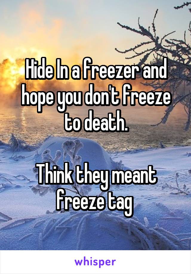 Hide In a freezer and hope you don't freeze to death.

Think they meant freeze tag 