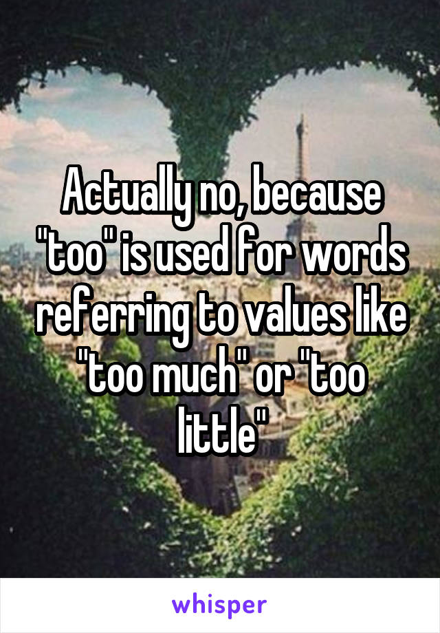 Actually no, because "too" is used for words referring to values like "too much" or "too little"