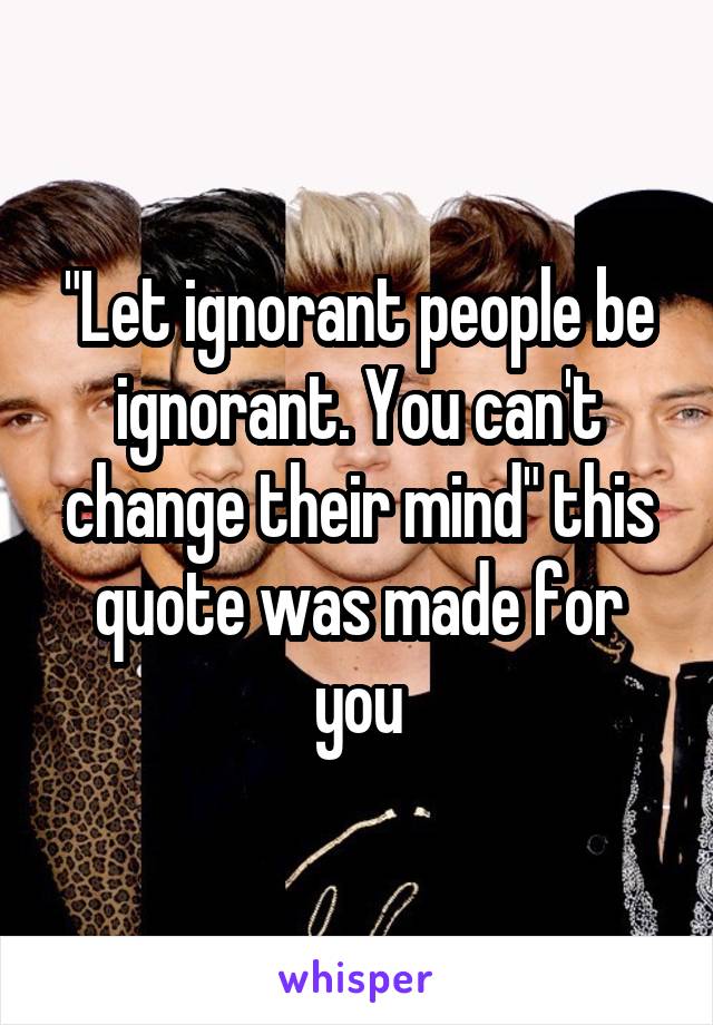 "Let ignorant people be ignorant. You can't change their mind" this quote was made for you