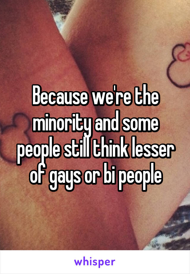 Because we're the minority and some people still think lesser of gays or bi people