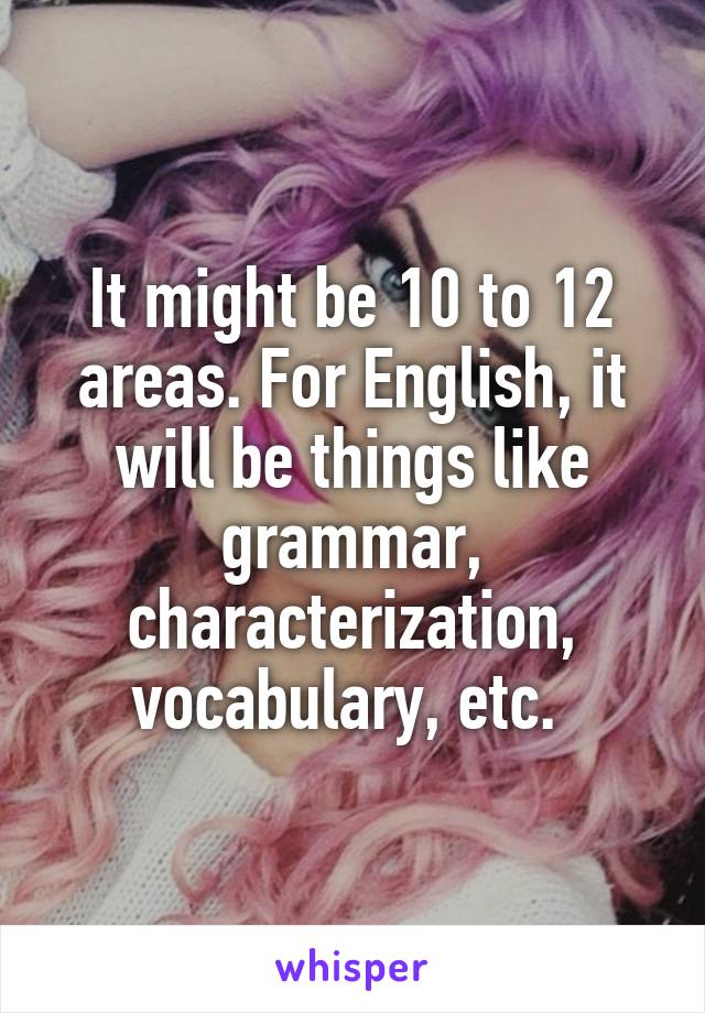 It might be 10 to 12 areas. For English, it will be things like grammar, characterization, vocabulary, etc. 