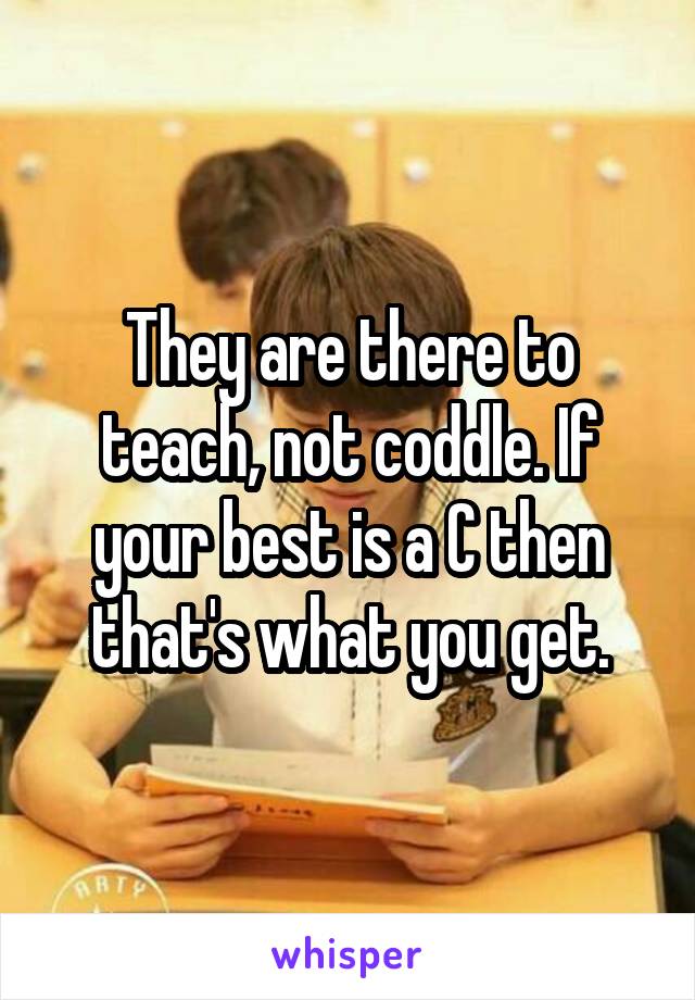 They are there to teach, not coddle. If your best is a C then that's what you get.