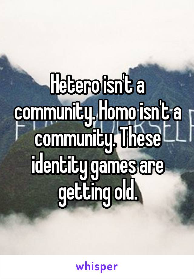 Hetero isn't a community. Homo isn't a community. These identity games are getting old.