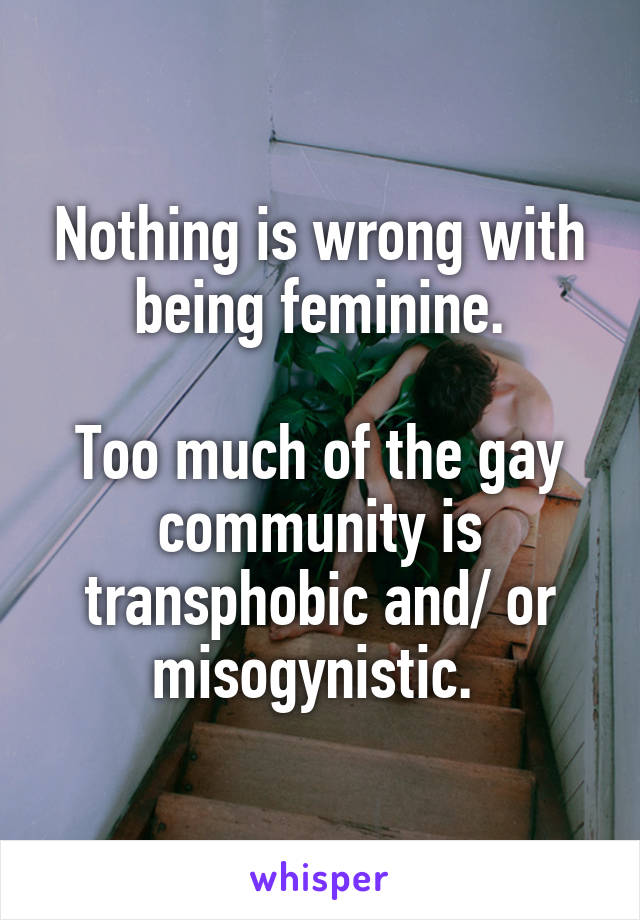 Nothing is wrong with being feminine.

Too much of the gay community is transphobic and/ or misogynistic. 