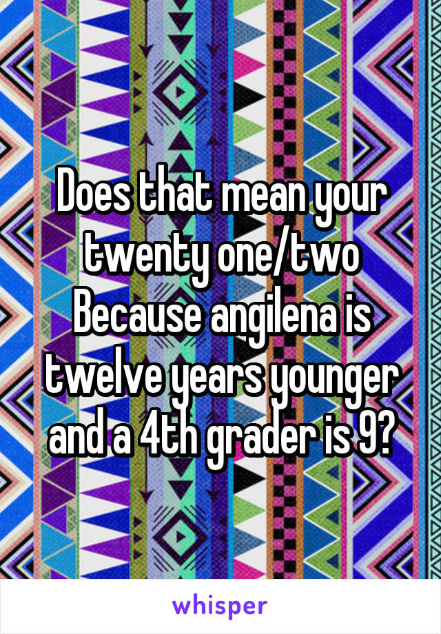 Does that mean your twenty one/two
Because angilena is twelve years younger and a 4th grader is 9?