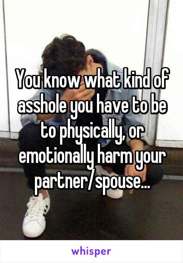 You know what kind of asshole you have to be to physically, or emotionally harm your partner/spouse...