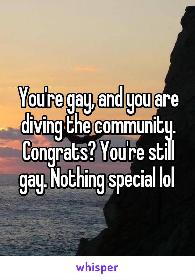 You're gay, and you are diving the community. Congrats? You're still gay. Nothing special lol 