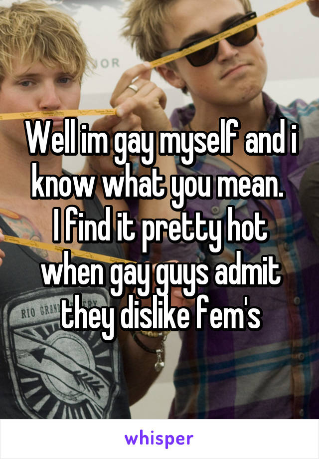 Well im gay myself and i know what you mean. 
I find it pretty hot when gay guys admit they dislike fem's