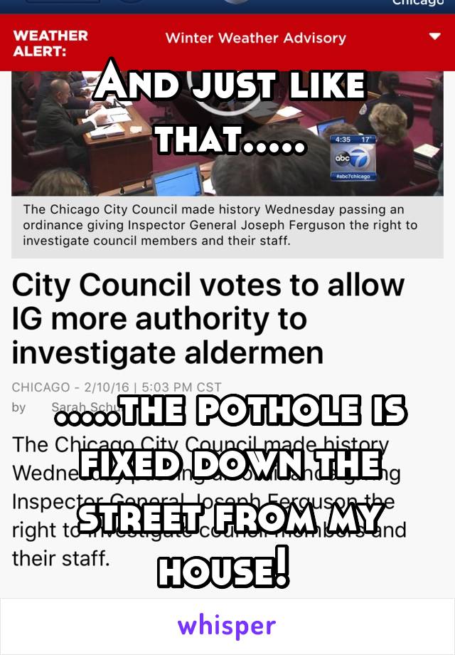 And just like that.....




.....the pothole is fixed down the street from my house! 