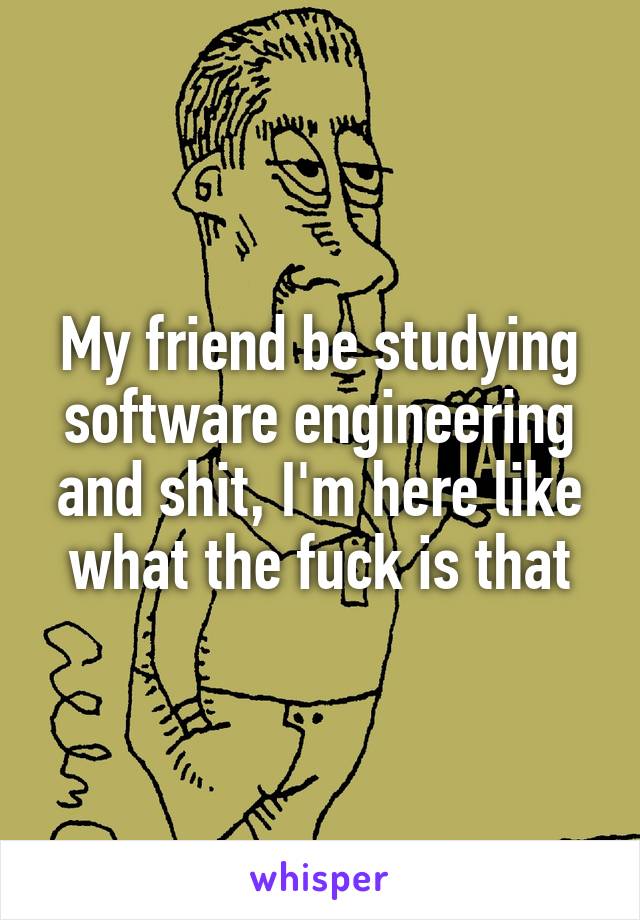 My friend be studying software engineering and shit, I'm here like what the fuck is that