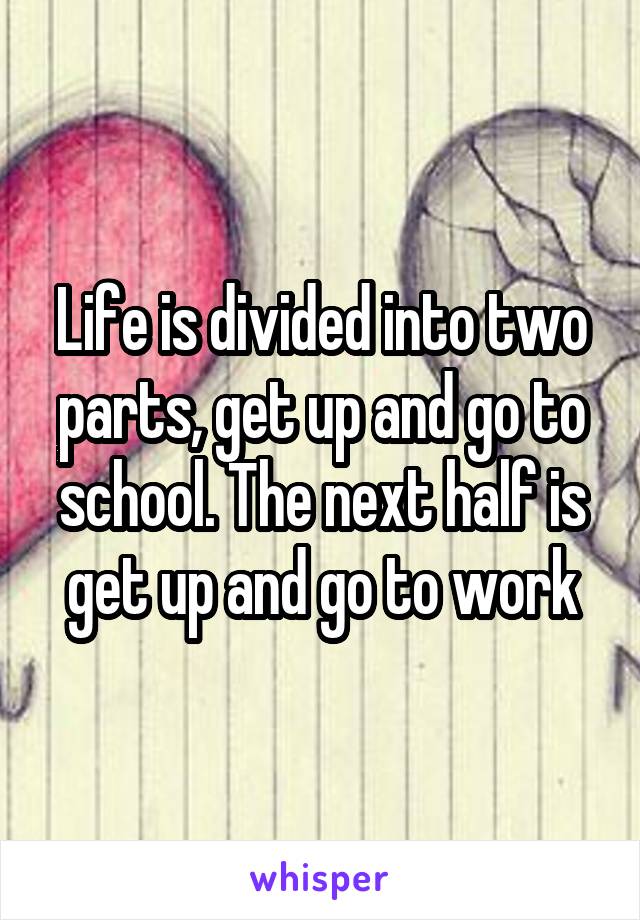 Life is divided into two parts, get up and go to school. The next half is get up and go to work