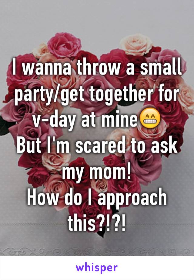 I wanna throw a small party/get together for v-day at mine😁
But I'm scared to ask my mom! 
How do I approach this?!?!