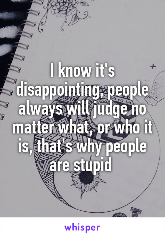 I know it's disappointing, people always will judge no matter what, or who it is, that's why people are stupid 