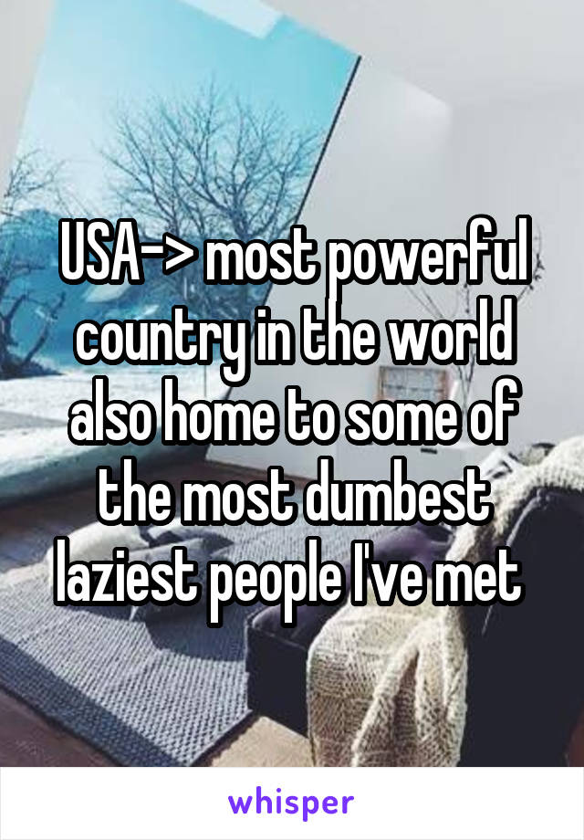USA-> most powerful country in the world also home to some of the most dumbest laziest people I've met 