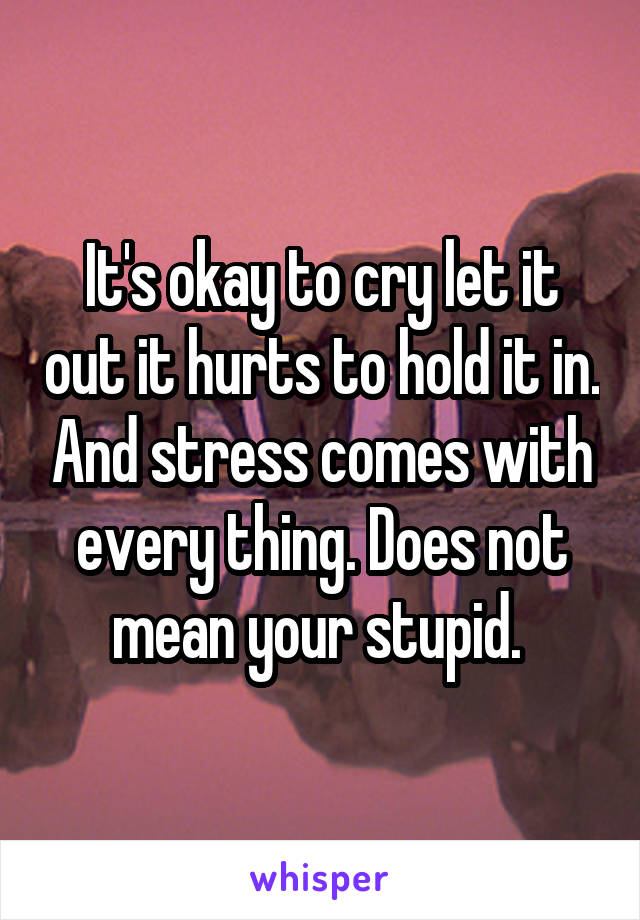 It's okay to cry let it out it hurts to hold it in. And stress comes with every thing. Does not mean your stupid. 